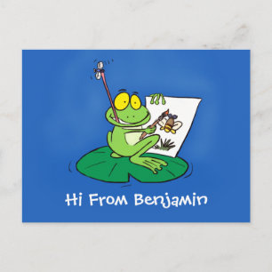 Cute Grappig green frog cartoon Illustration Briefkaart
