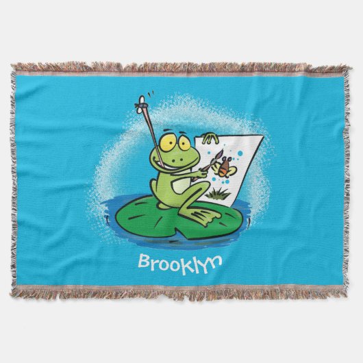 Cute Grappig green frog cartoon Illustration Deken (Voorkant)