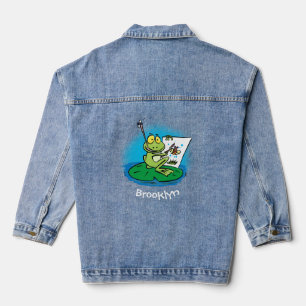 Cute Grappig green frog cartoon Illustration Denim Jacket