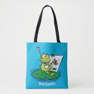 Cute Grappig green frog cartoon Illustration Draagtas
