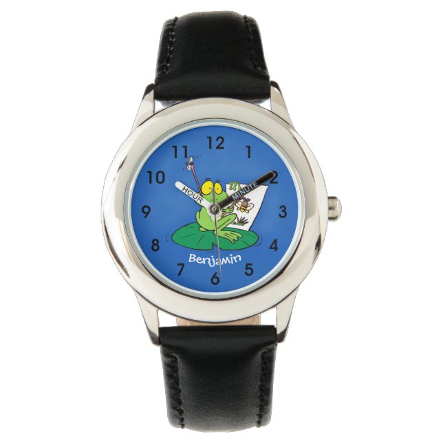 Cute Grappig green frog cartoon Illustration Horloge (Voorkant)
