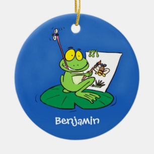 Cute Grappig green frog cartoon Illustration Keramisch Ornament