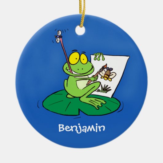 Cute Grappig green frog cartoon Illustration Keramisch Ornament (Voorkant)