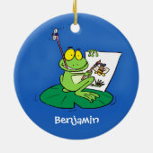 Cute Grappig green frog cartoon Illustration Keramisch Ornament (Achterkant)