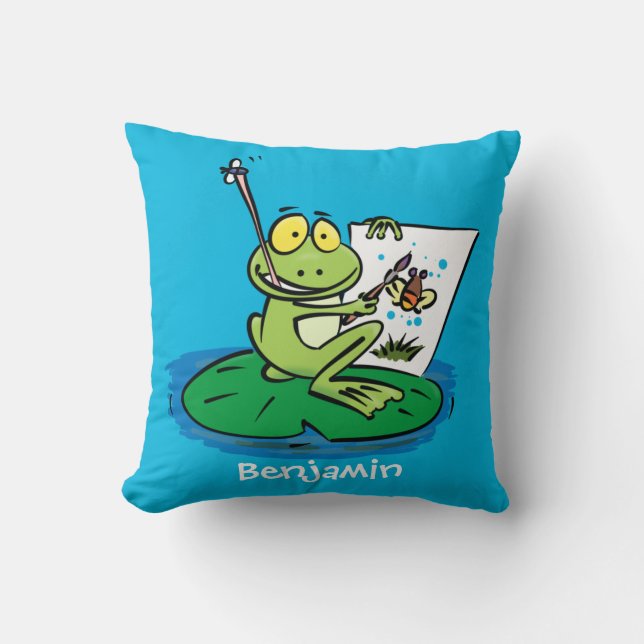 Cute Grappig green frog cartoon Illustration Kussen (Voorkant)