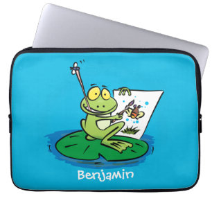 Cute Grappig green frog cartoon Illustration Laptop Sleeve