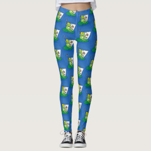 Cute Grappig green frog cartoon Illustration Leggings