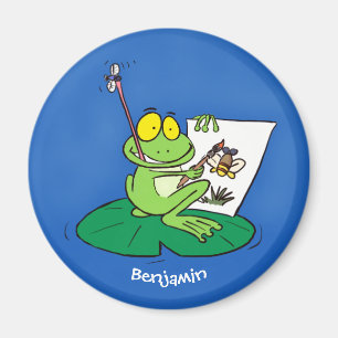 Cute Grappig green frog cartoon Illustration Magneet