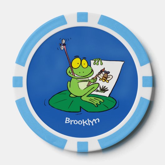 Cute Grappig green frog cartoon Illustration Poker Chips (Voorkant)