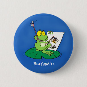 Cute Grappig green frog cartoon Illustration Ronde Button 5,7 Cm