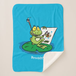 Cute Grappig green frog cartoon Illustration Sherpa Deken