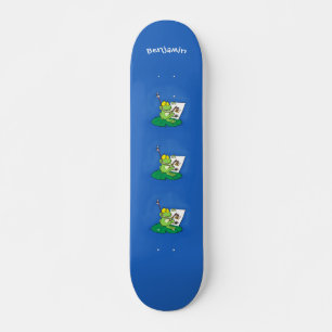 Cute Grappig green frog cartoon Illustration Skateboard