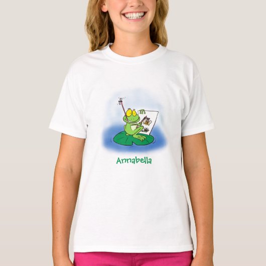 Cute Grappig green frog cartoon Illustration T-shirt (Voorkant)