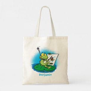 Cute Grappig green frog cartoon Illustration Tote Bag