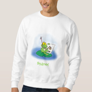 Cute Grappig green frog cartoon Illustration Trui