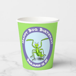 Cute Grappig green praing mantis cartoon jarig Papieren Bekers