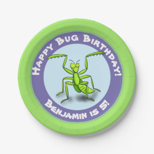Cute Grappig green praing mantis cartoon jarig Papieren Bordje