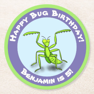 Cute Grappig green praing mantis cartoon jarig Ronde Kartonnen Onderzetter