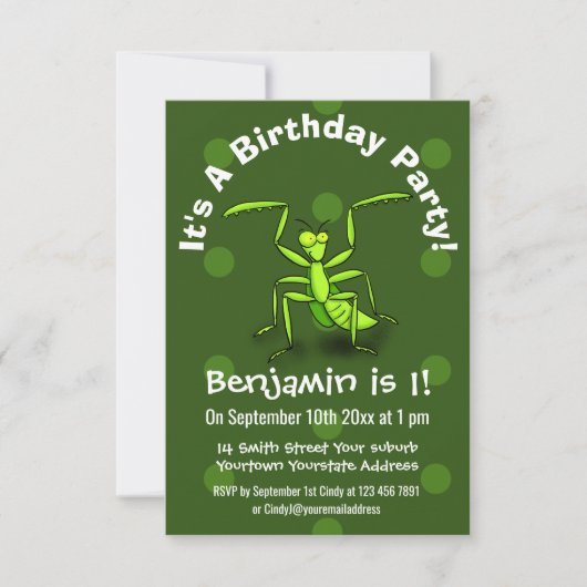 Cute Grappig green praing mantis cartoon Kaart (Voorkant)