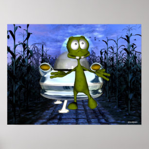 Cute grappige alien u.f.o. in cornfield 1 poster