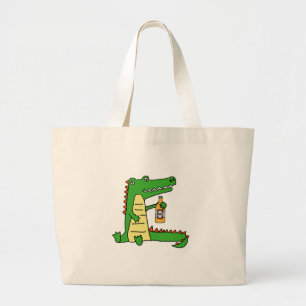 Cute grappige alligator drink bier grote tote bag
