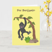 Cute grappige baby gorilla cartoon illustratie kaart (Gele Bloem)