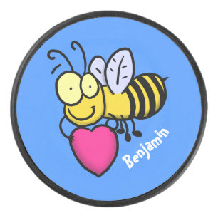 Cute grappige bijen met cartoon illustratie hockey puck