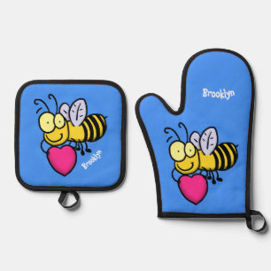 Cute grappige bijen met cartoon illustratie ovenwant & pannenlap set