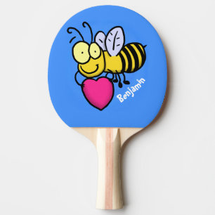 Cute grappige bijen met cartoon illustratie tafeltennisbatje