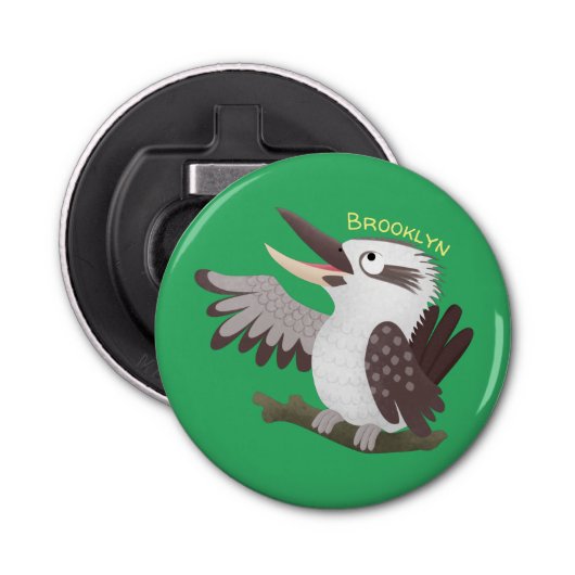 Cute grappige cartoon kookaburra button flesopener (Voorkant)