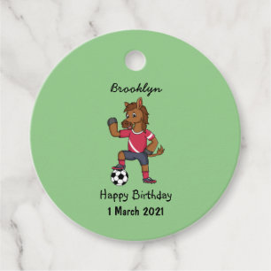 Cute grappige cartoon voor paardenvoetbal bedankjes labels