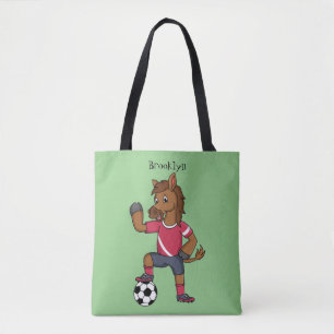 Cute grappige cartoon voor paardenvoetbal draagtas