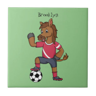 Cute grappige cartoon voor paardenvoetbal tegeltje