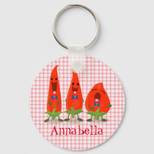 Cute grappige chili hot pepper trio cartoon sleutelhanger