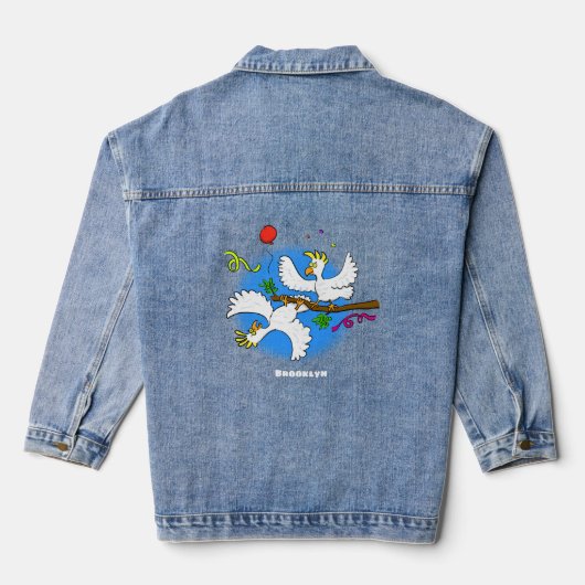 Cute grappige cockatoeages cartoon denim jacket (Achterkant)