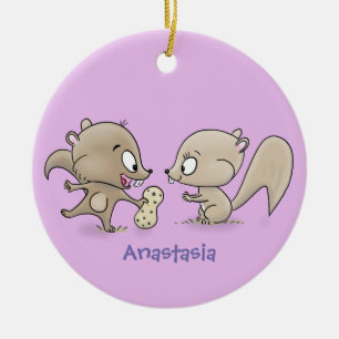 Cute grappige eekhoorns cartoon illustratie keramisch ornament