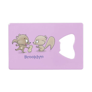 Cute grappige eekhoorns cartoon illustratie kredietkaart flessenopener