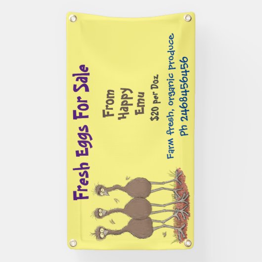 Cute grappige emu-cartoon-eieren voor verkoop spandoek (Verticaal)