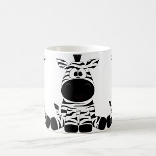 Cute, grappige, gelukkige cartoon zebra. Zwart-wit Koffiemok