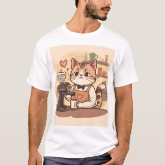 Cute Grappige Gezellige Barista Kat & Coffee T-shi T-shirt