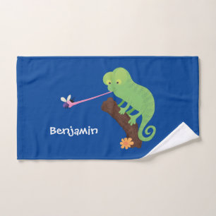 Cute grappige groene chameleon lizard cartoon bad handdoek