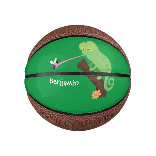 Cute grappige groene chameleon lizard cartoon basketbal (Voorkant)