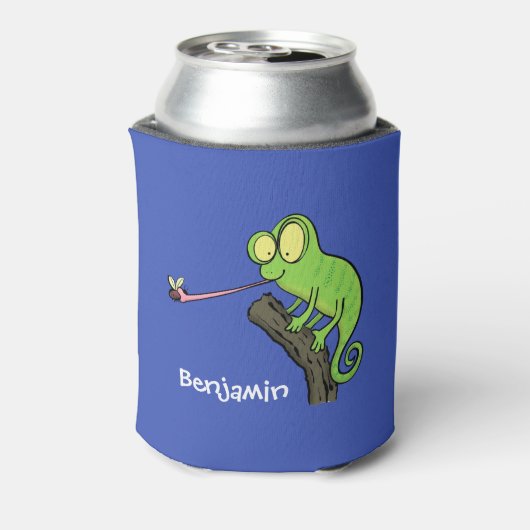 Cute grappige groene chameleon lizard cartoon blikjeskoeler (Blikje Achterkant)