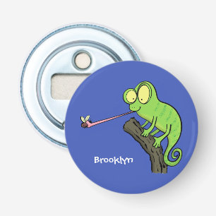 Cute grappige groene chameleon lizard cartoon button flesopener