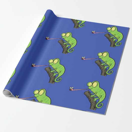 Cute grappige groene chameleon lizard cartoon cadeaupapier (Uitgerold)