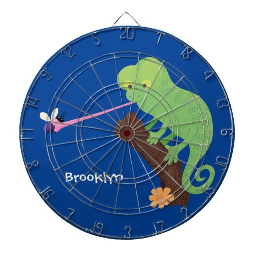 Cute grappige groene chameleon lizard cartoon dartbord (Voorkant)
