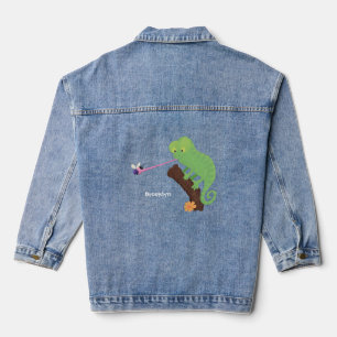 Cute grappige groene chameleon lizard cartoon denim jacket