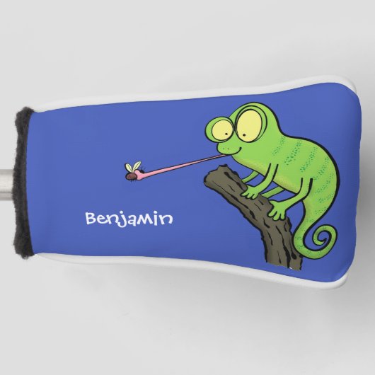 Cute grappige groene chameleon lizard cartoon golfheadcover (Voorkant)
