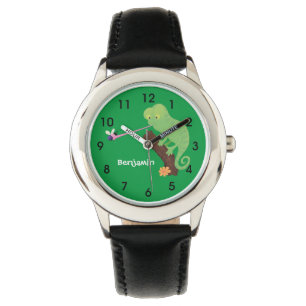 Cute grappige groene chameleon lizard cartoon horloge