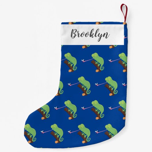 Cute grappige groene chameleon lizard cartoon kleine kerstsok (Achterkant)